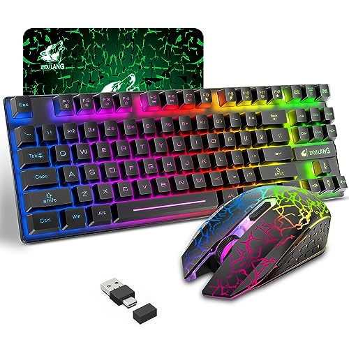 Ziyou Lang Wireless Membrane Gaming Keyboard and Mouse Set with 87Key Tenkeyless-Black