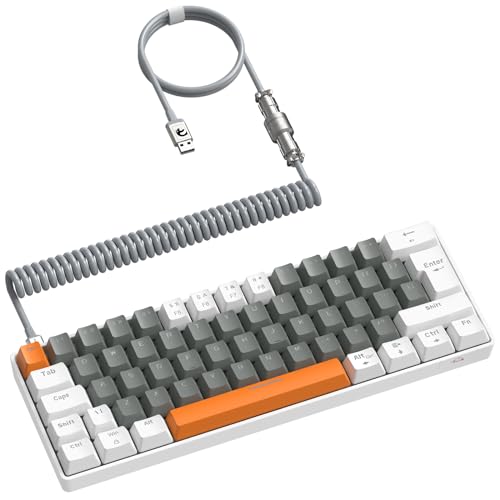 ZIYOU LANG RK-T60 Wired Mechanical Gaming Keyboard Mini Portable with Rainbow Backlit 62Key ABS Keycaps Full Anti-Ghosting Ergonomic Design Coiled Aviator Cable for PS4/PC/WIN Gamer(Gray/Red Switch