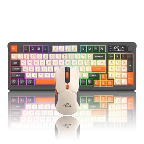 ZIYOU LANG T96 Wireless Gaming Keyboard and Mouse Combo,Dual Bluetooth//2.4G RGB Backlit Mechanical Feeling Keyboard with Smart Display & Knob,4000 DPI Gaming Mouse for PC Laptop Mac Wins-Shimmer
