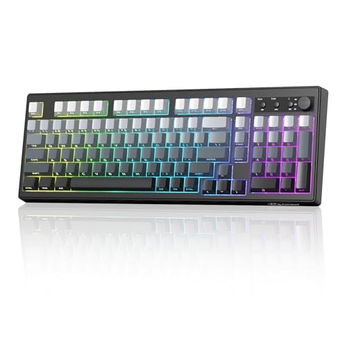 ZIYOU LANG K100 Wireless Gaming Keyboard,99 Keys Tri-Mode BT/2.4GHz/USB-C Creamy Color Keyboard with Number Pad RGB,Media Knob Custom Programmable Computer Keyboards for PC/Mac/Xbox (Black)